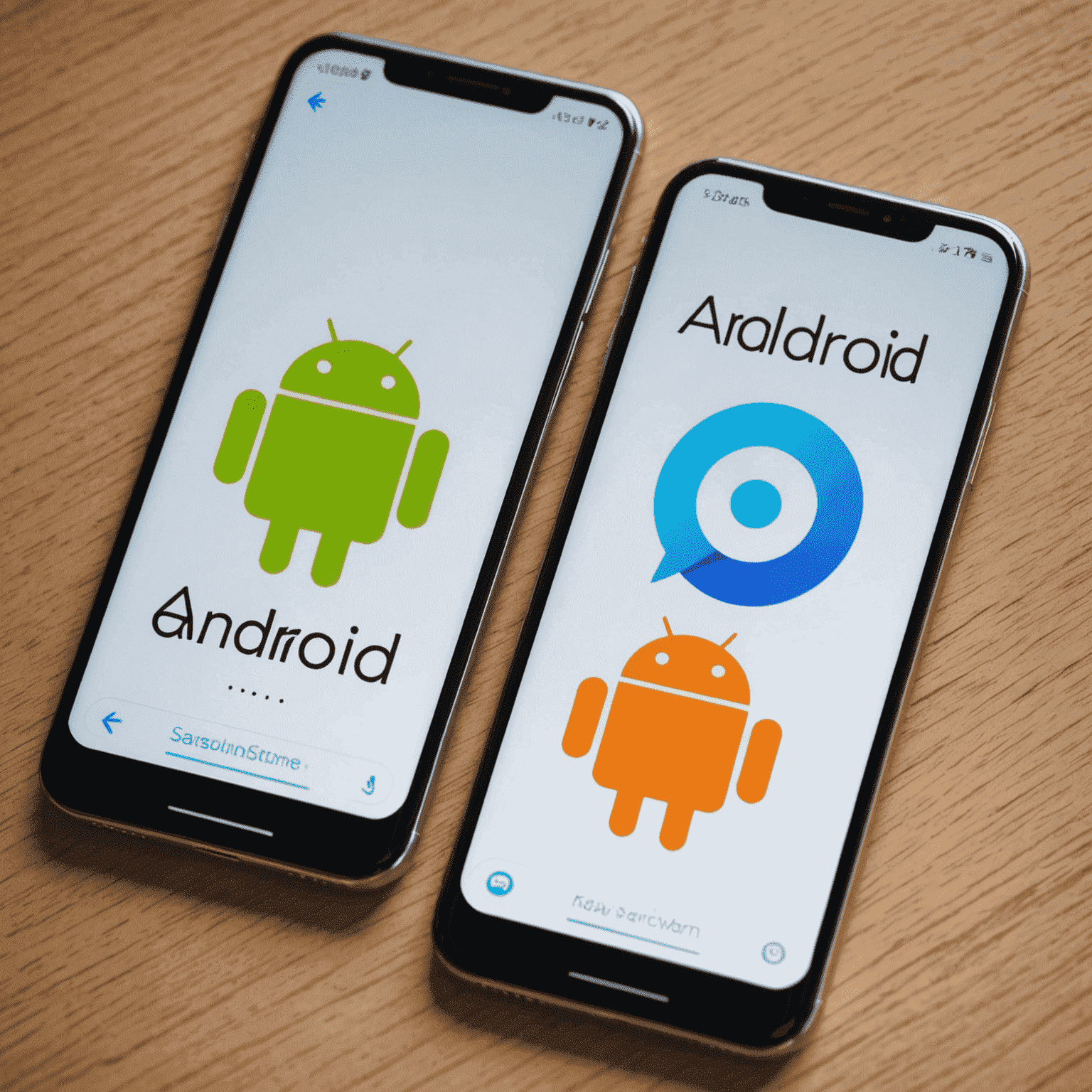 صورة توضح شاشات الهواتف الذكية تعرض شعارات أندرويد و iOS مع رموز التحديث